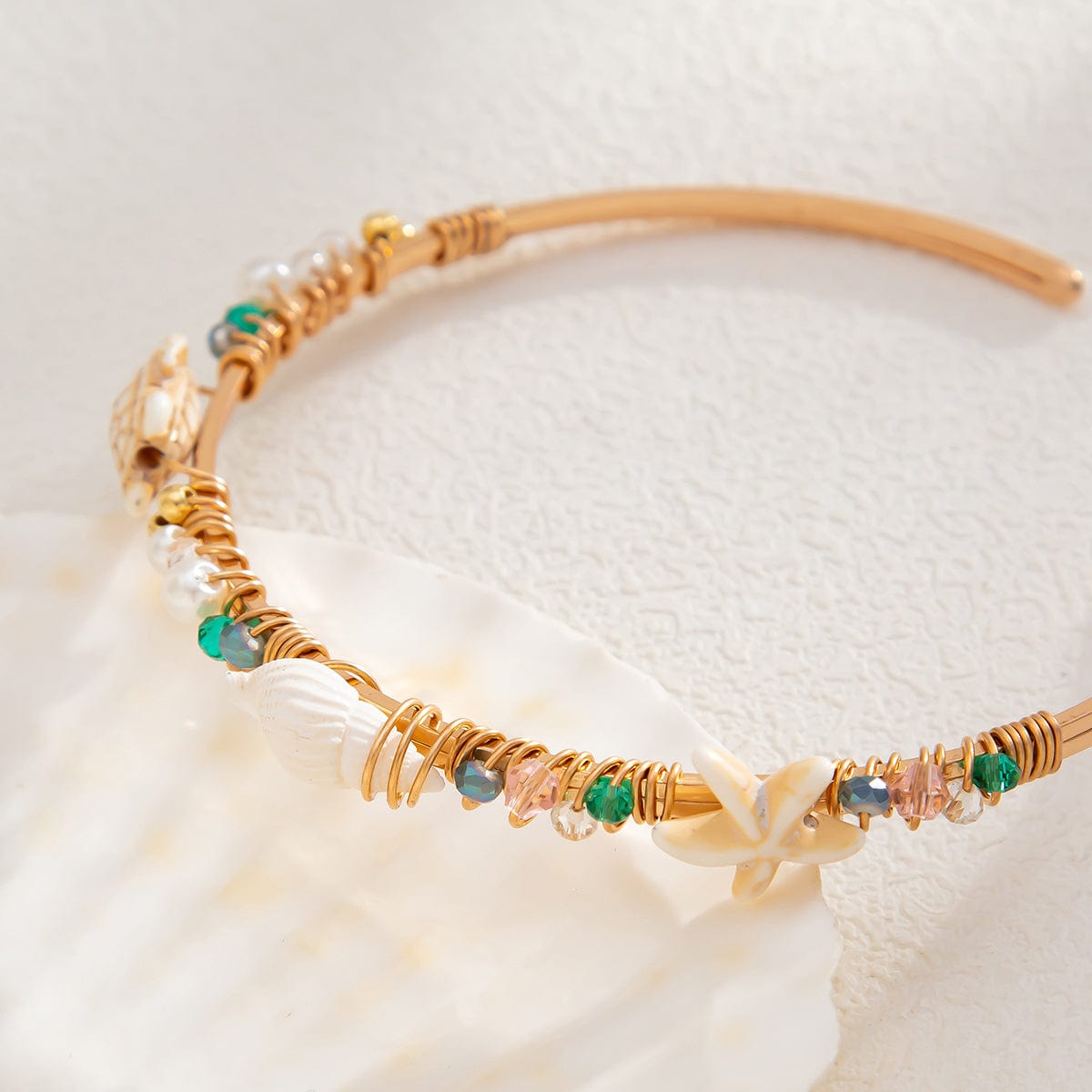 Boho Starfish Conch Turtle Crystal Arm Cuff - ArtGalleryZen
