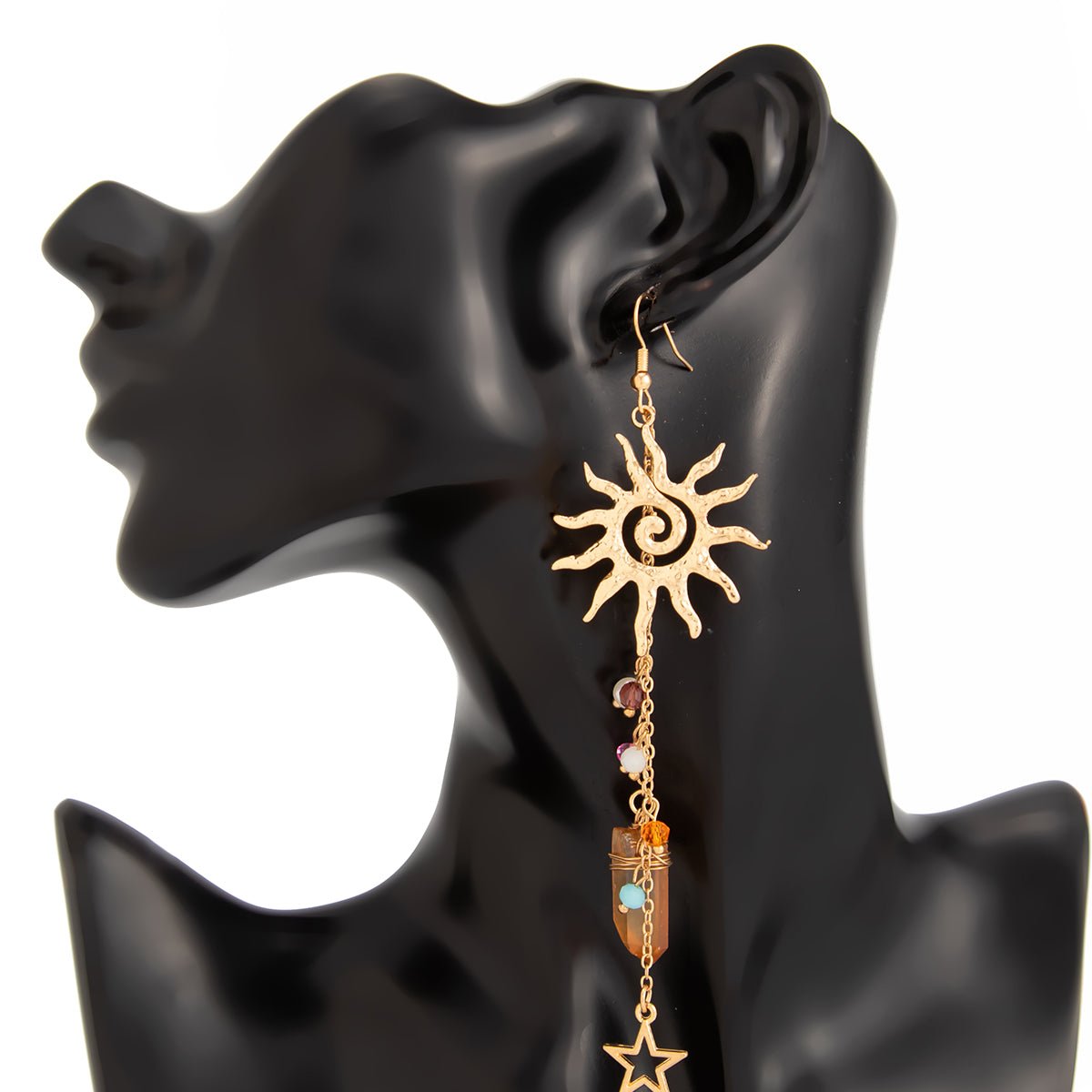 Boho Sun Star Healing Crystal Dangle Earrings - ArtGalleryZen