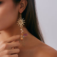 Thumbnail for Boho Sun Star Healing Crystal Dangle Earrings - ArtGalleryZen