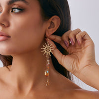 Thumbnail for Boho Sun Star Healing Crystal Dangle Earrings - ArtGalleryZen