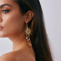 Thumbnail for Boho Sun Star Healing Crystal Dangle Earrings - ArtGalleryZen