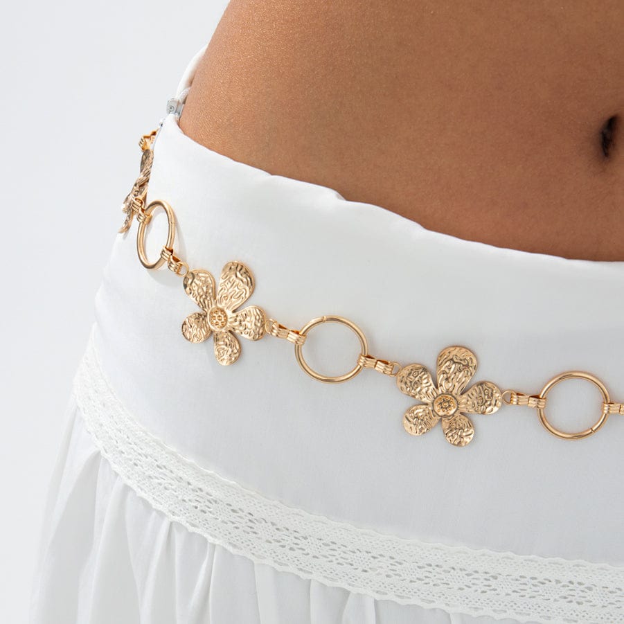 Boho Textured Flower Hoop Waist Chain - ArtGalleryZen