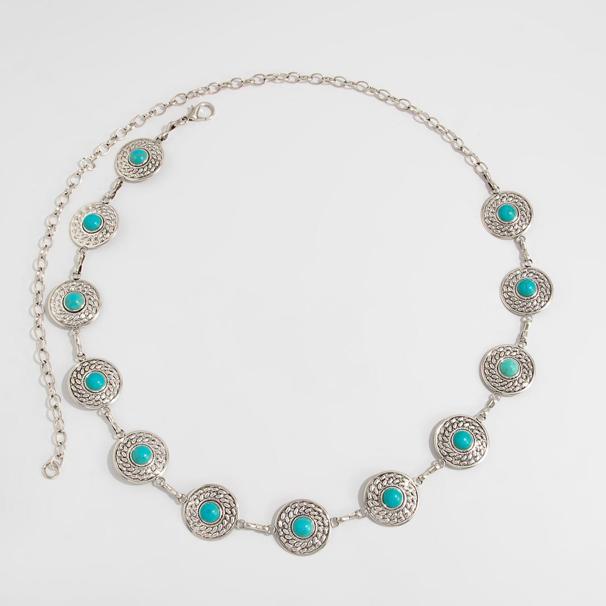 Boho Turquoise Inlaid Round Disk Waist Chain - ArtGalleryZen