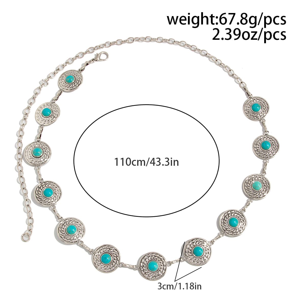 Boho Turquoise Inlaid Round Disk Waist Chain - ArtGalleryZen