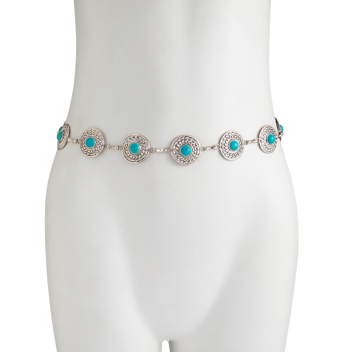 Boho Turquoise Inlaid Round Disk Waist Chain - ArtGalleryZen