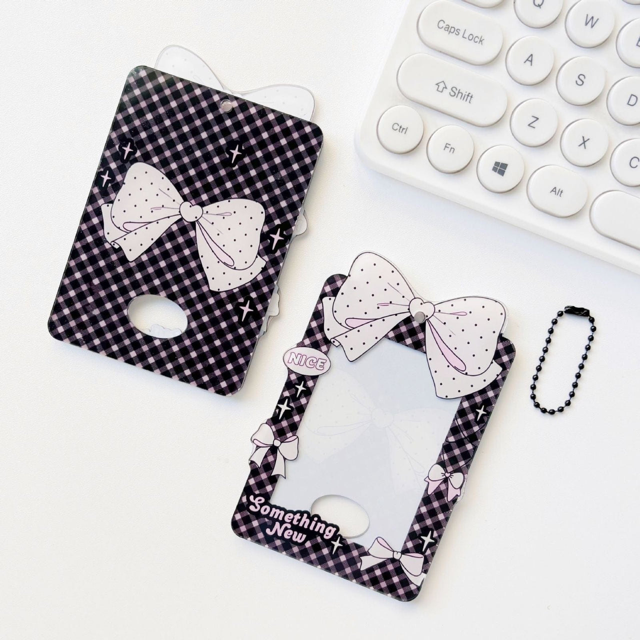 Bowknot Polka Dots Kpop Keychain Acrylic Photocard Holder - ArtGalleryZen