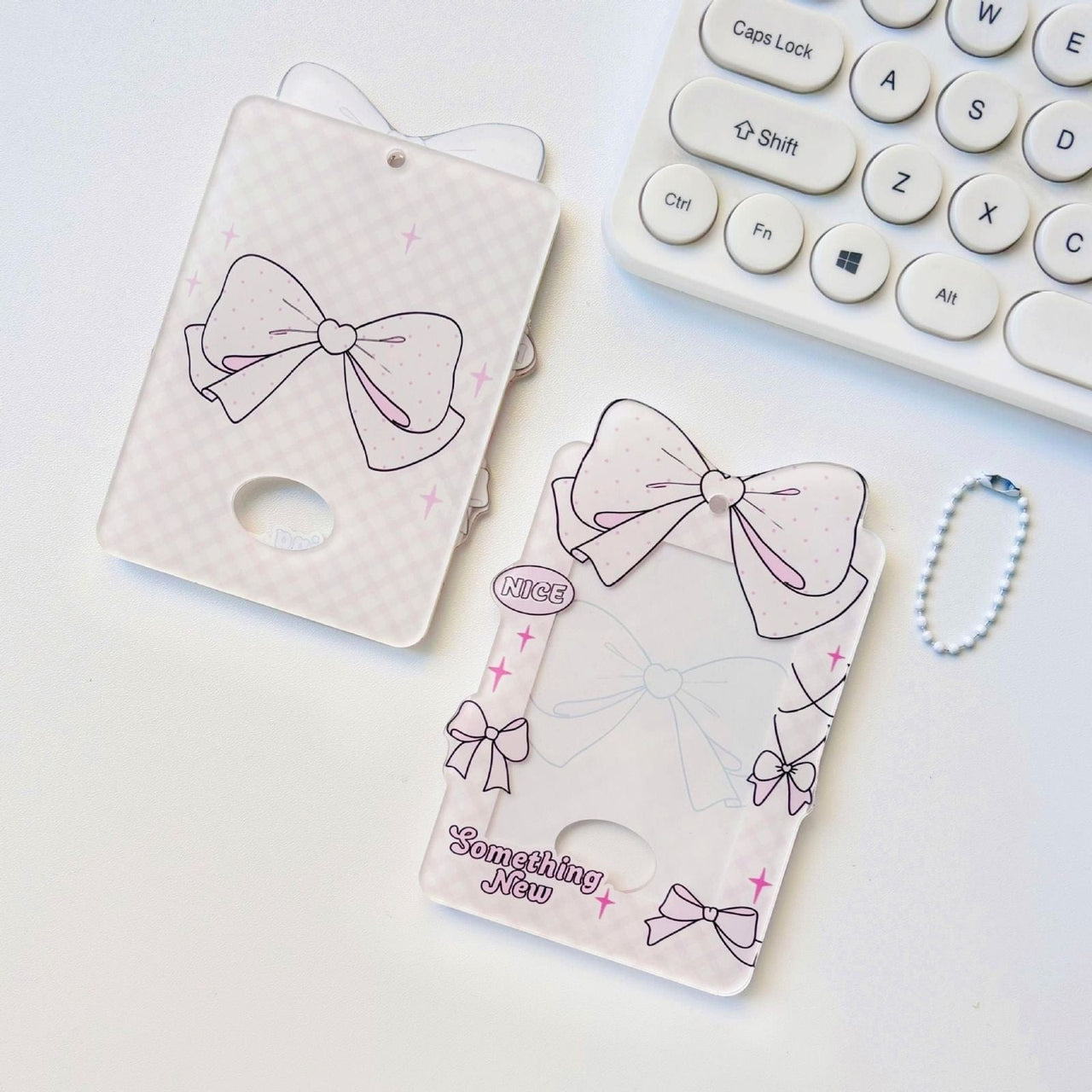 Bowknot Polka Dots Kpop Keychain Acrylic Photocard Holder - ArtGalleryZen