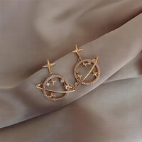 Thumbnail for Celestial Crystal Saturn Gold Earrings - ArtGalleryZen