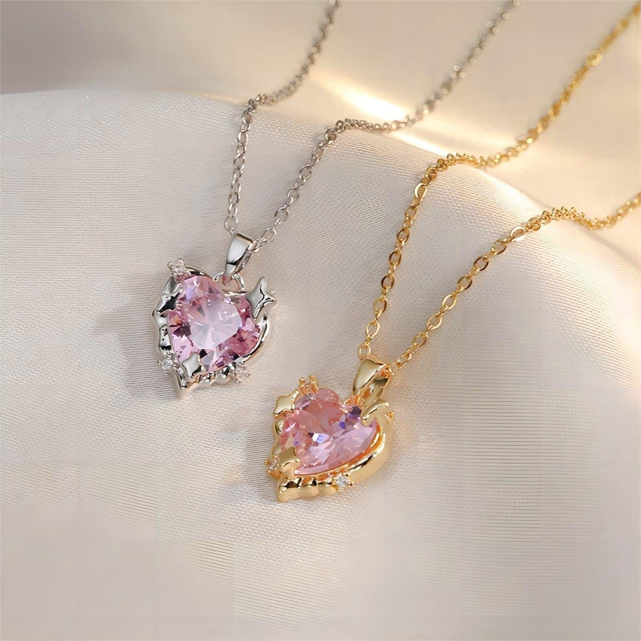 Celestial Pink Heart Pendant Necklace - ArtGalleryZen