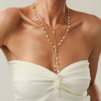 Thumbnail for Charming 2pcs Cross Pendant Pearl Chain Y Necklace Set - ArtGalleryZen