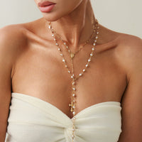 Thumbnail for Charming 2pcs Cross Pendant Pearl Chain Y Necklace Set - ArtGalleryZen