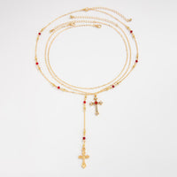 Thumbnail for Charming 3pcs Rhinestone Inlaid Cross Pendant Y Necklace Set - ArtGalleryZen