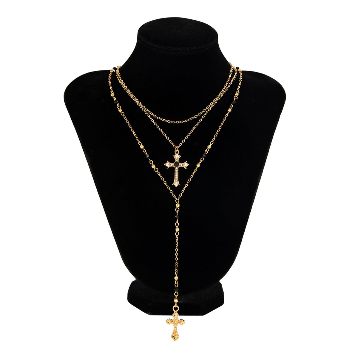 Charming 3pcs Rhinestone Inlaid Cross Pendant Y Necklace Set - ArtGalleryZen
