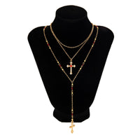 Thumbnail for Charming 3pcs Rhinestone Inlaid Cross Pendant Y Necklace Set - ArtGalleryZen