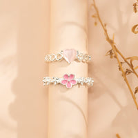Thumbnail for Chic 2 Pieces Enamel Flower Opal Heart Ring Set - ArtGalleryZen