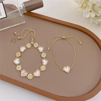 Thumbnail for Chic 24k Gold CZ Inlaid Natural Pearl Shell Heart Bracelet - ArtGalleryZen