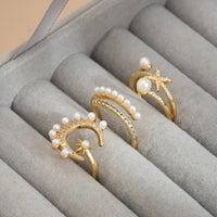 Thumbnail for Chic 3 Pieces Moonphase Star Pearl Ring Set - ArtGalleryZen
