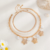Thumbnail for Chic 3pcs Irregular Pearl Flower Tassel Herringbone Chain Necklace Set - ArtGalleryZen