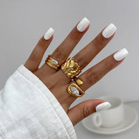 Thumbnail for Chic 3pcs Rhinestone Inlaid Chunky Pleated Ring Set - ArtGalleryZen