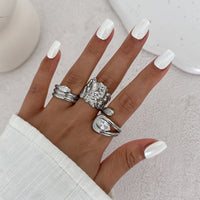 Thumbnail for Chic 3pcs Rhinestone Inlaid Chunky Pleated Ring Set - ArtGalleryZen