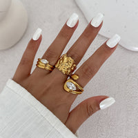 Thumbnail for Chic 3pcs Rhinestone Inlaid Chunky Pleated Ring Set - ArtGalleryZen