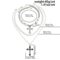 Thumbnail for Chic 3pcs Rhinestone Inlaid Hollow Cross Pendant Pearl Chain Necklace Set - ArtGalleryZen