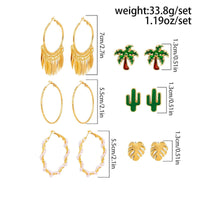 Thumbnail for Chic 6 Pairs Dreamcatcher Plant Pearl Stud Hoop Earrings Set - ArtGalleryZen