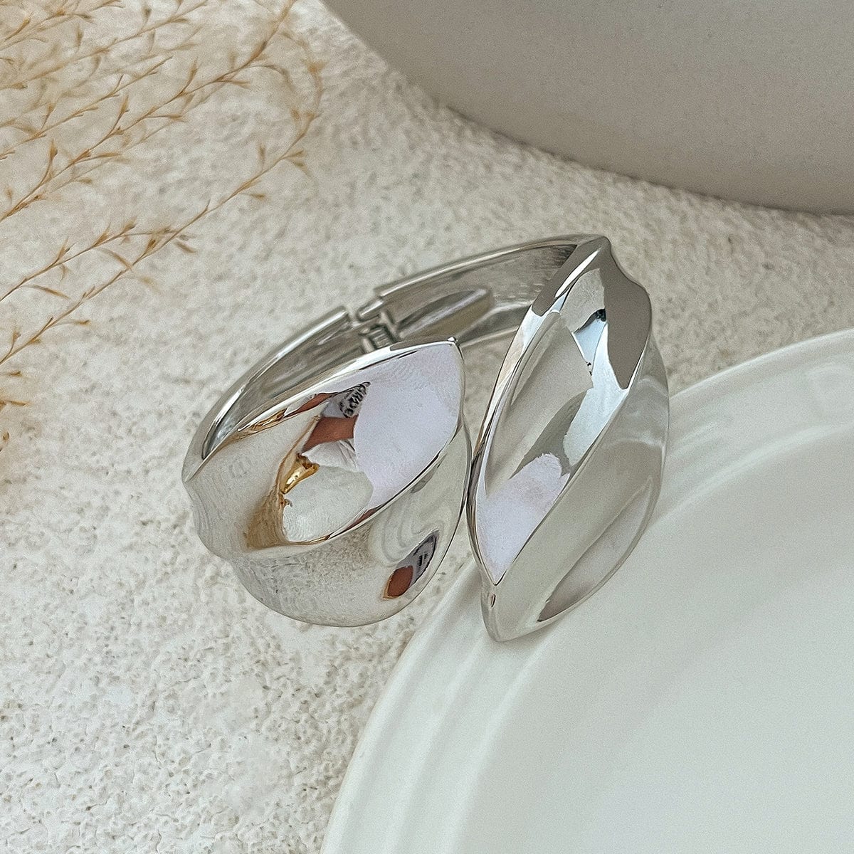 Chic Abstract Leaf Wide Cuff Bangle Bracelet - ArtGalleryZen