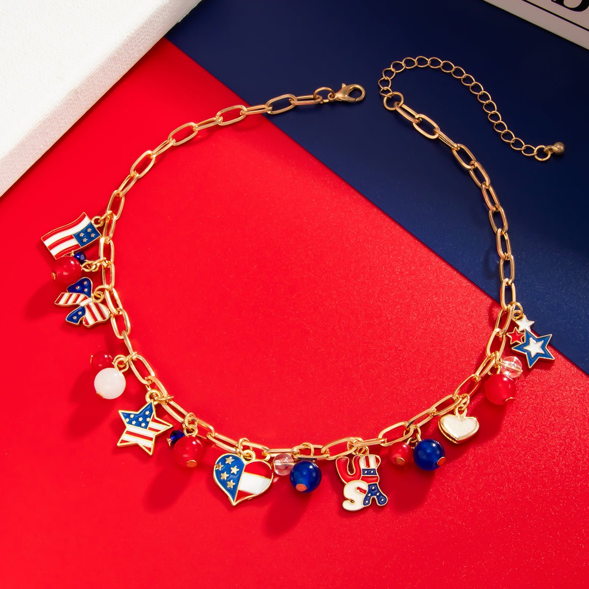 Chic American Flag Element Heart Star Pendant Necklace Bracelet Earrings - ArtGalleryZen