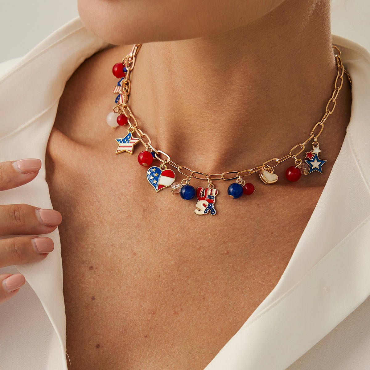 Chic American Flag Element Heart Star Pendant Necklace Bracelet Earrings - ArtGalleryZen