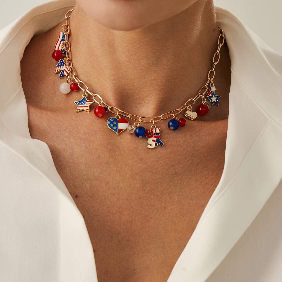 Chic American Flag Element Heart Star Pendant Necklace Bracelet Earrings - ArtGalleryZen