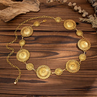 Thumbnail for Chic Antique Gold Silver Tone Floral Round Disk Waist Chain - ArtGalleryZen