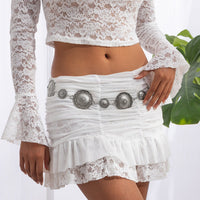 Thumbnail for Chic Antique Gold Silver Tone Floral Round Disk Waist Chain - ArtGalleryZen