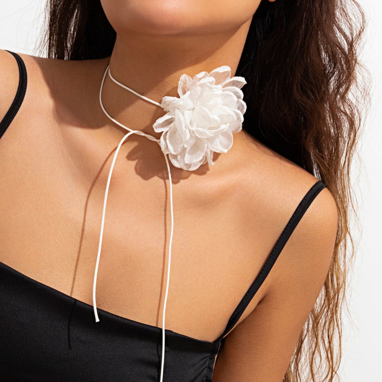 Chic Black White Flower Wax Cord String Choker Necklace - ArtGalleryZen