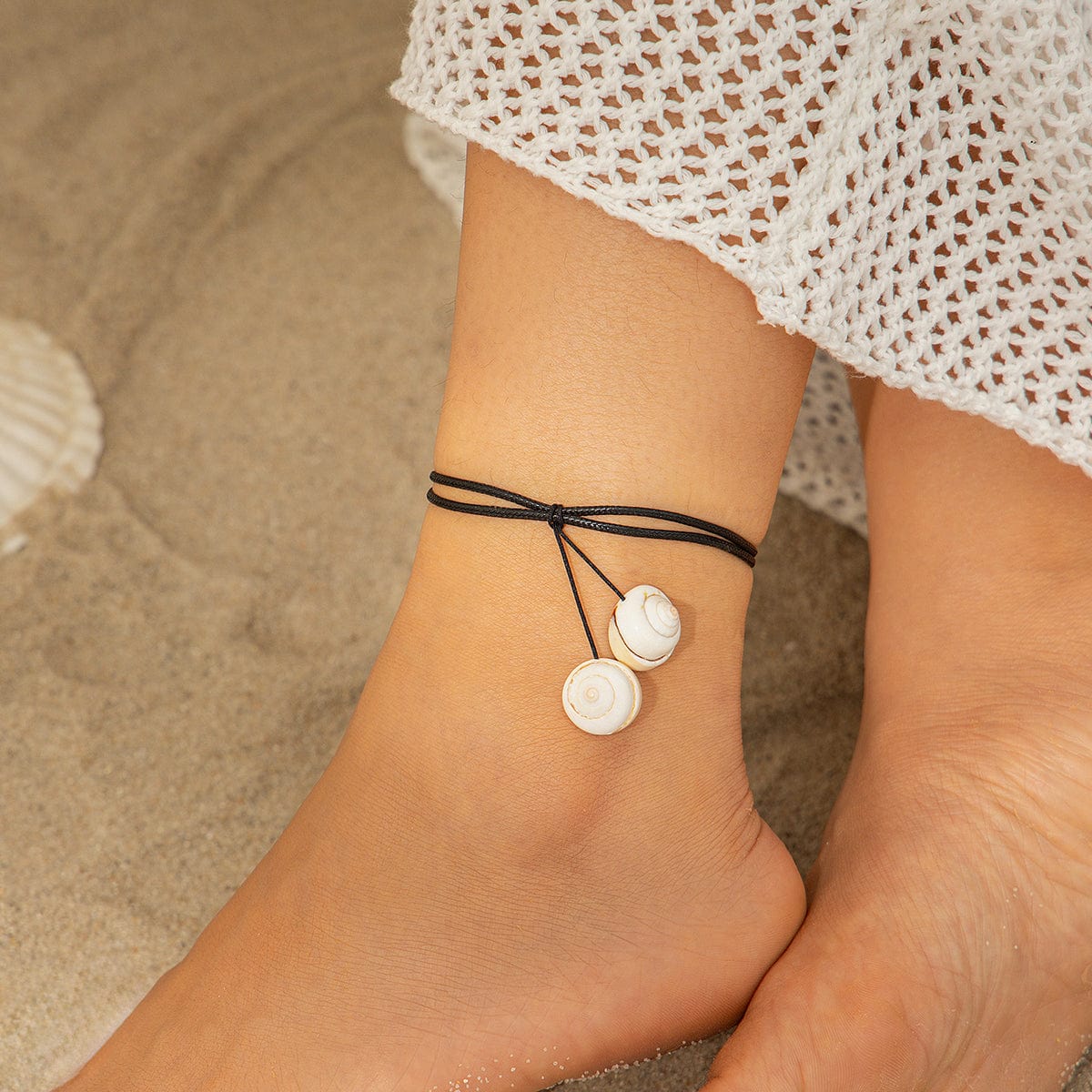 Chic Boho Shell Charm Wax Cord String Anklet - ArtGalleryZen