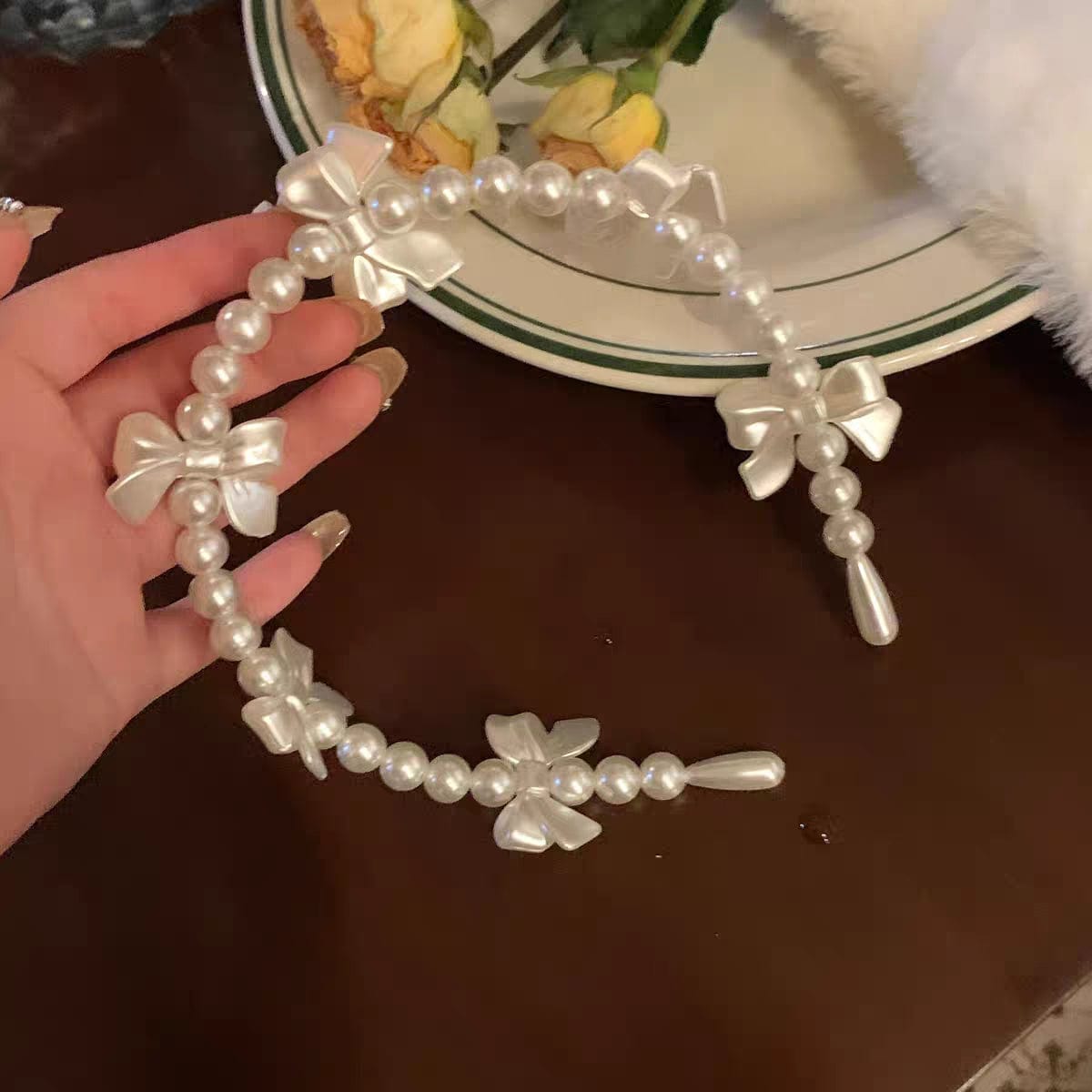 Chic Bowknot Pearl Hair Band - ArtGalleryZen