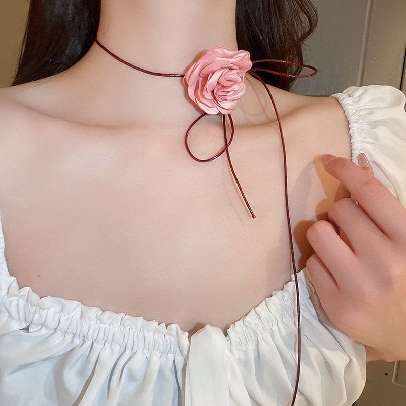 Chic Camellia Flower Wax Cord Collar Choker - ArtGalleryZen