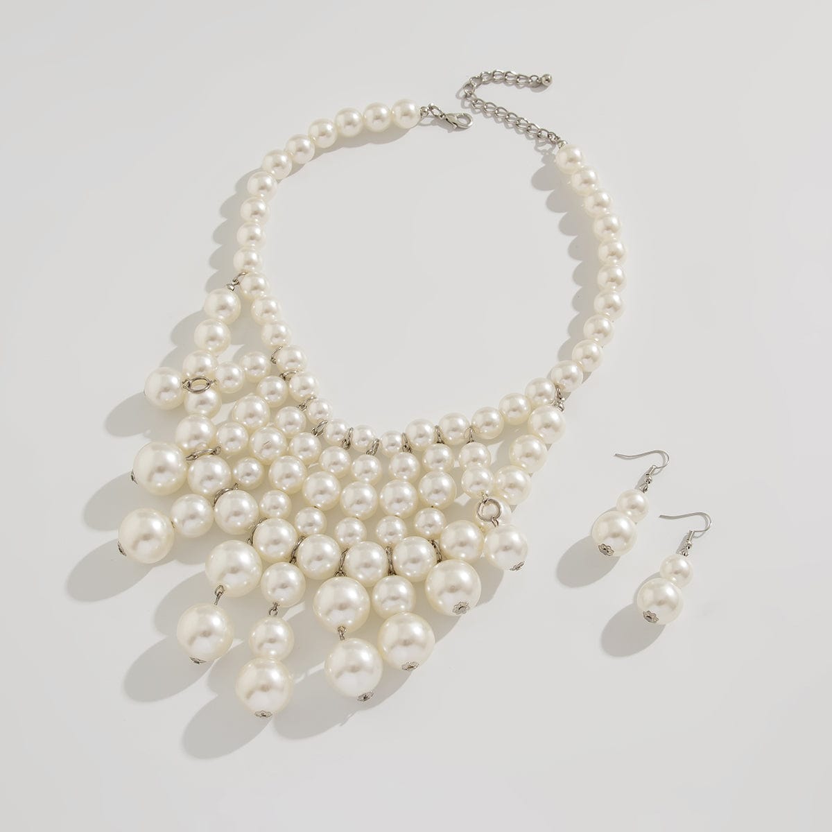 Chic Chunky Pearl Tassel Chain Necklace Earrings Set - ArtGalleryZen