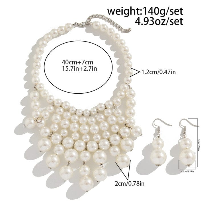 Chic Chunky Pearl Tassel Chain Necklace Earrings Set - ArtGalleryZen