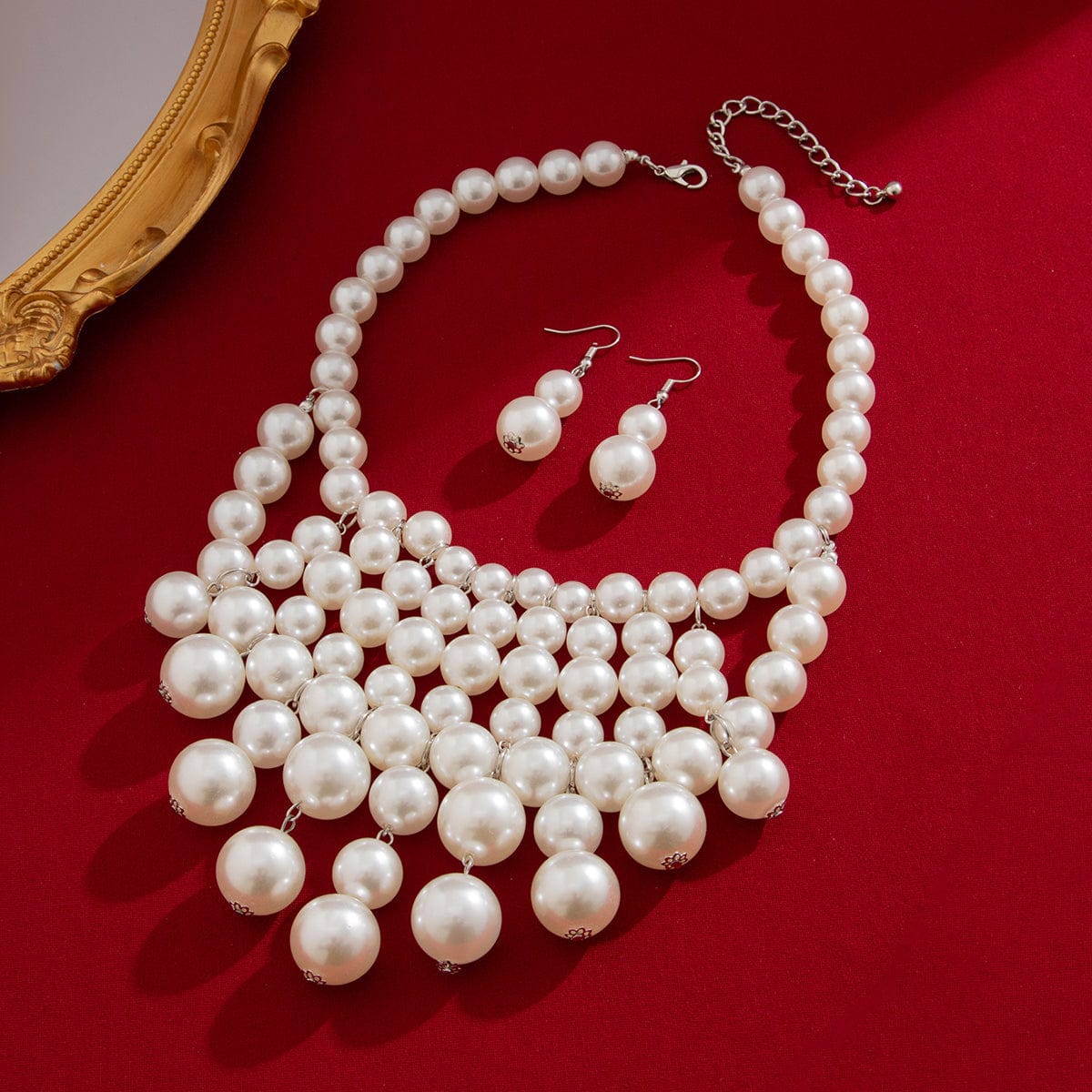 Chic Chunky Pearl Tassel Chain Necklace Earrings Set - ArtGalleryZen