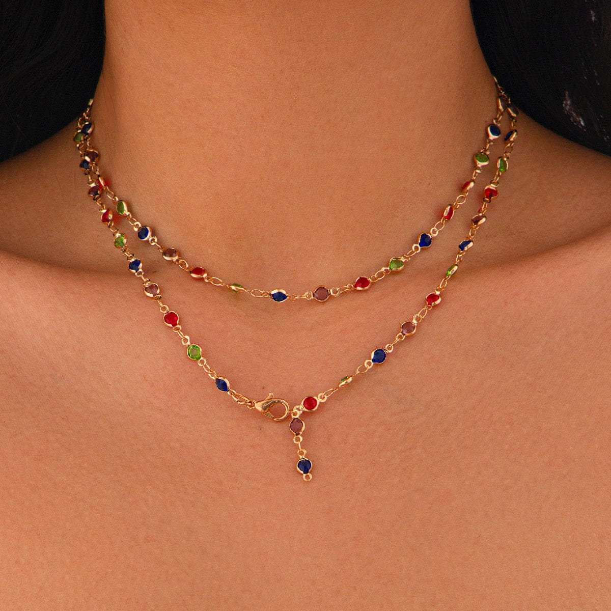 Chic Colorful Crystal Long Chain Y Necklace - ArtGalleryZen