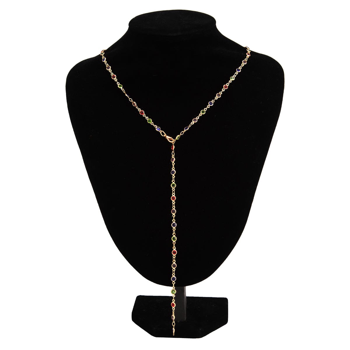 Chic Colorful Crystal Long Chain Y Necklace - ArtGalleryZen
