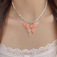 Thumbnail for Chic Colorful Enamel Butterfly Pearl Chain Necklace - ArtGalleryZen