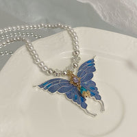 Thumbnail for Chic Colorful Enamel Butterfly Pearl Chain Necklace - ArtGalleryZen