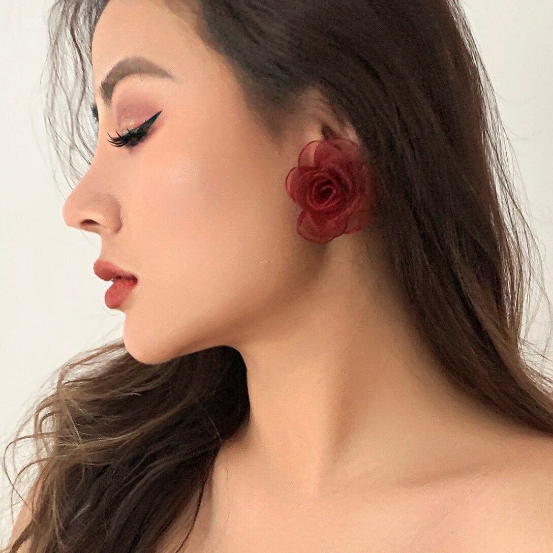 Chic Colorful Fabric Flower Stud Earrings - ArtGalleryZen