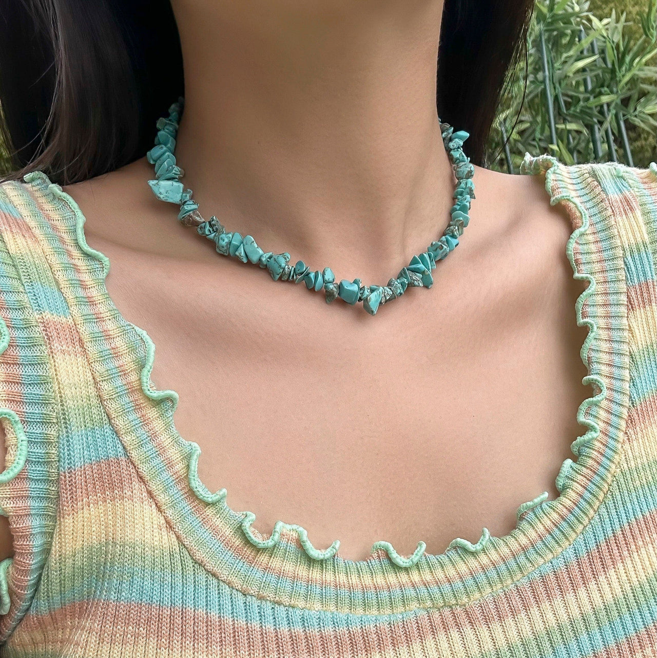 Chic Colorful Turquoise Stone Choker Necklace - ArtGalleryZen