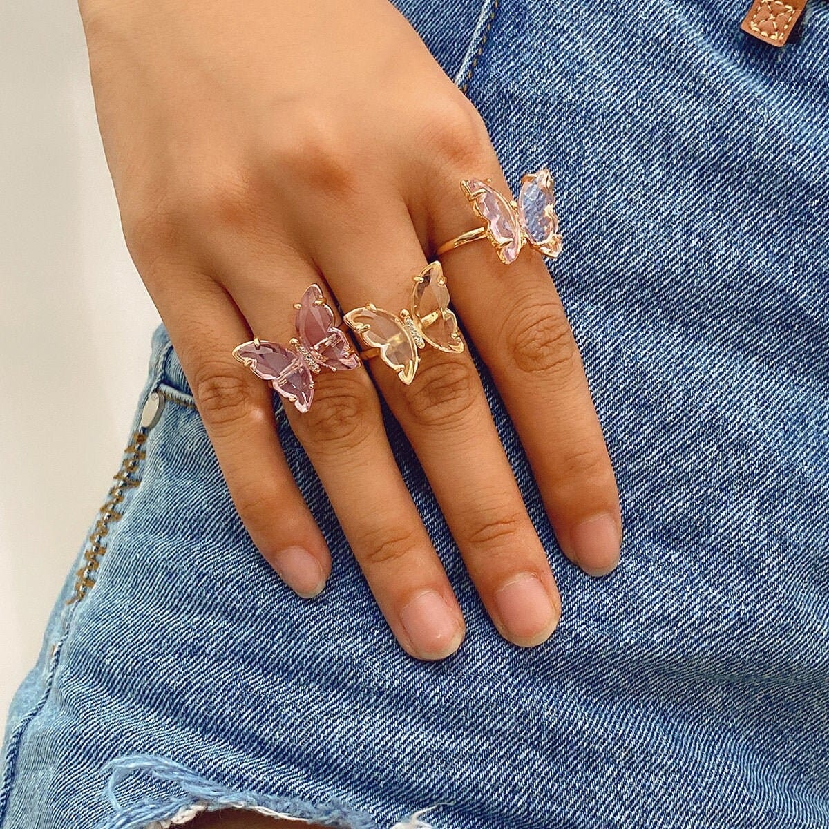 Chic Colorful Zirconia Butterfly Ring - ArtGalleryZen