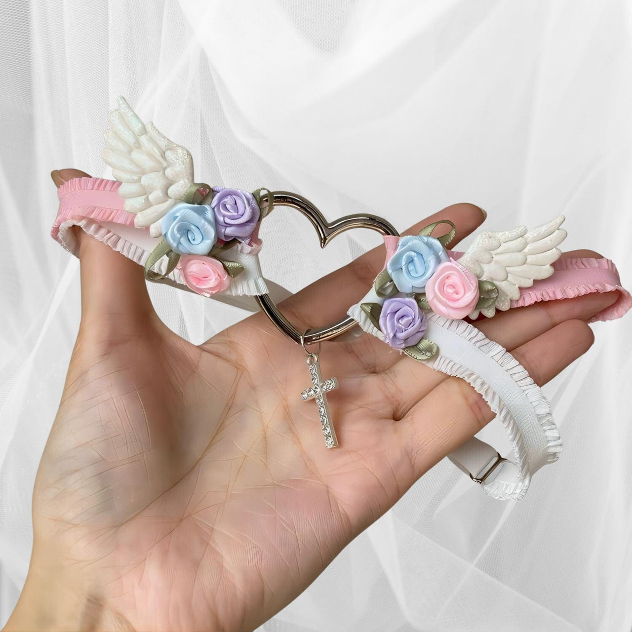 Chic Cross Angel Wings Heart Rosebud Elastic Thigh Leg Garter Belts - ArtGalleryZen