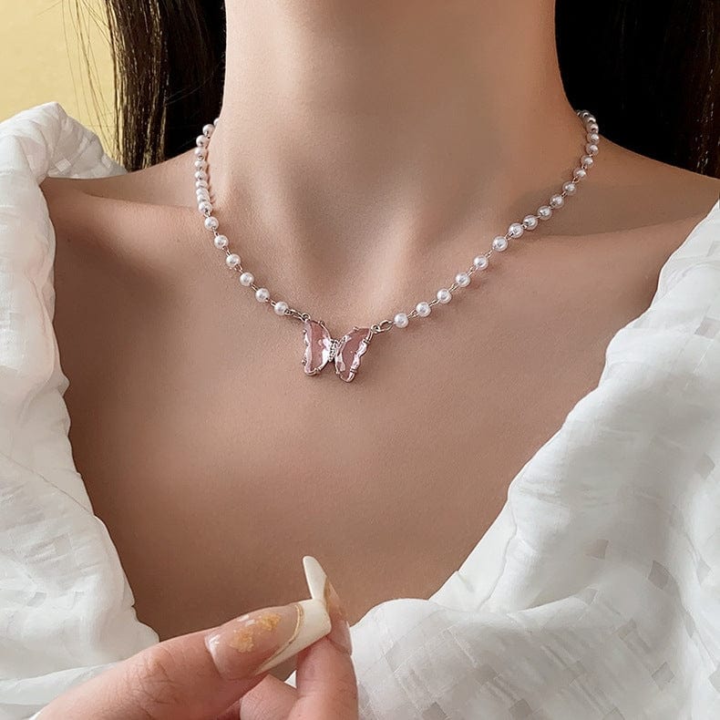 Pink Crystal Butterfly Necklace | Devenir Jewels