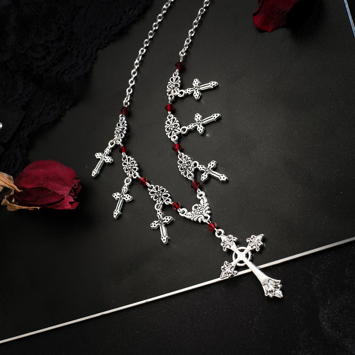 chic crystal charm antique cross tassel necklace artgalleryzen